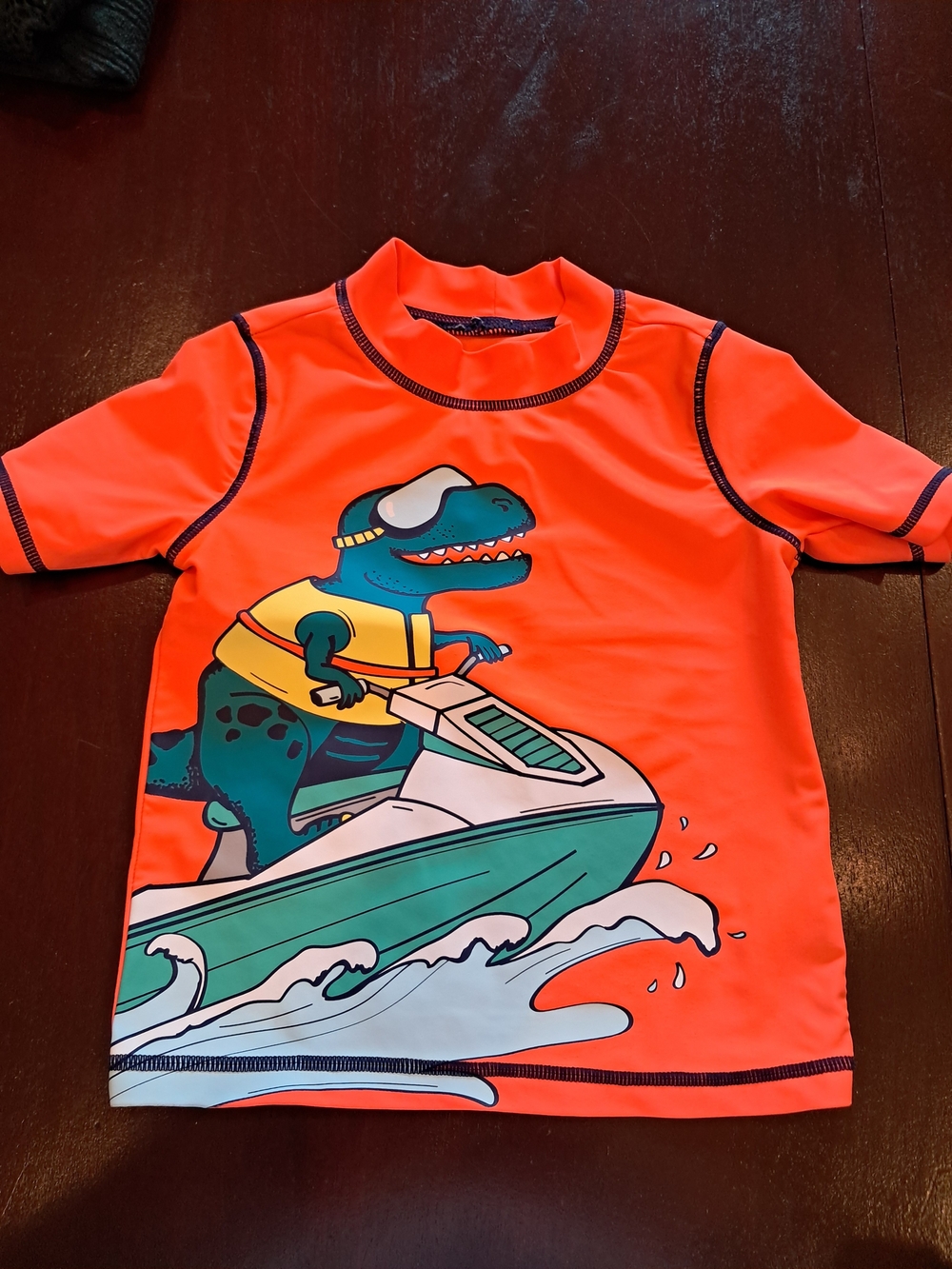 Carter's Orange Kids Rashguard Swim Shirt with Dino Jet-Ski Graphic